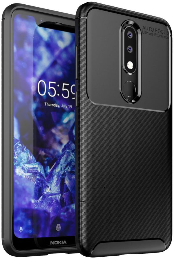 Nokia 5.1 Plus Siliconen Carbon Hoesje Zwart afbeelding 1