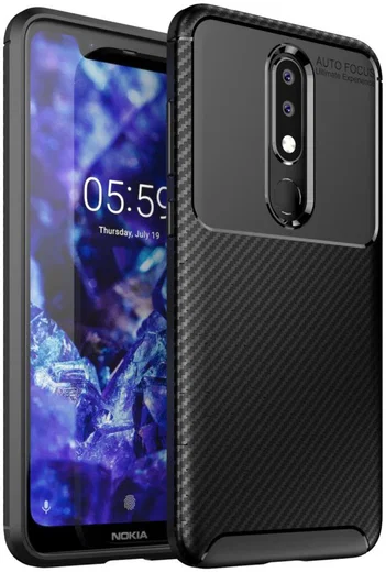 Nokia 5.1 Plus Siliconen Carbon Hoesje Zwart afbeelding 1
