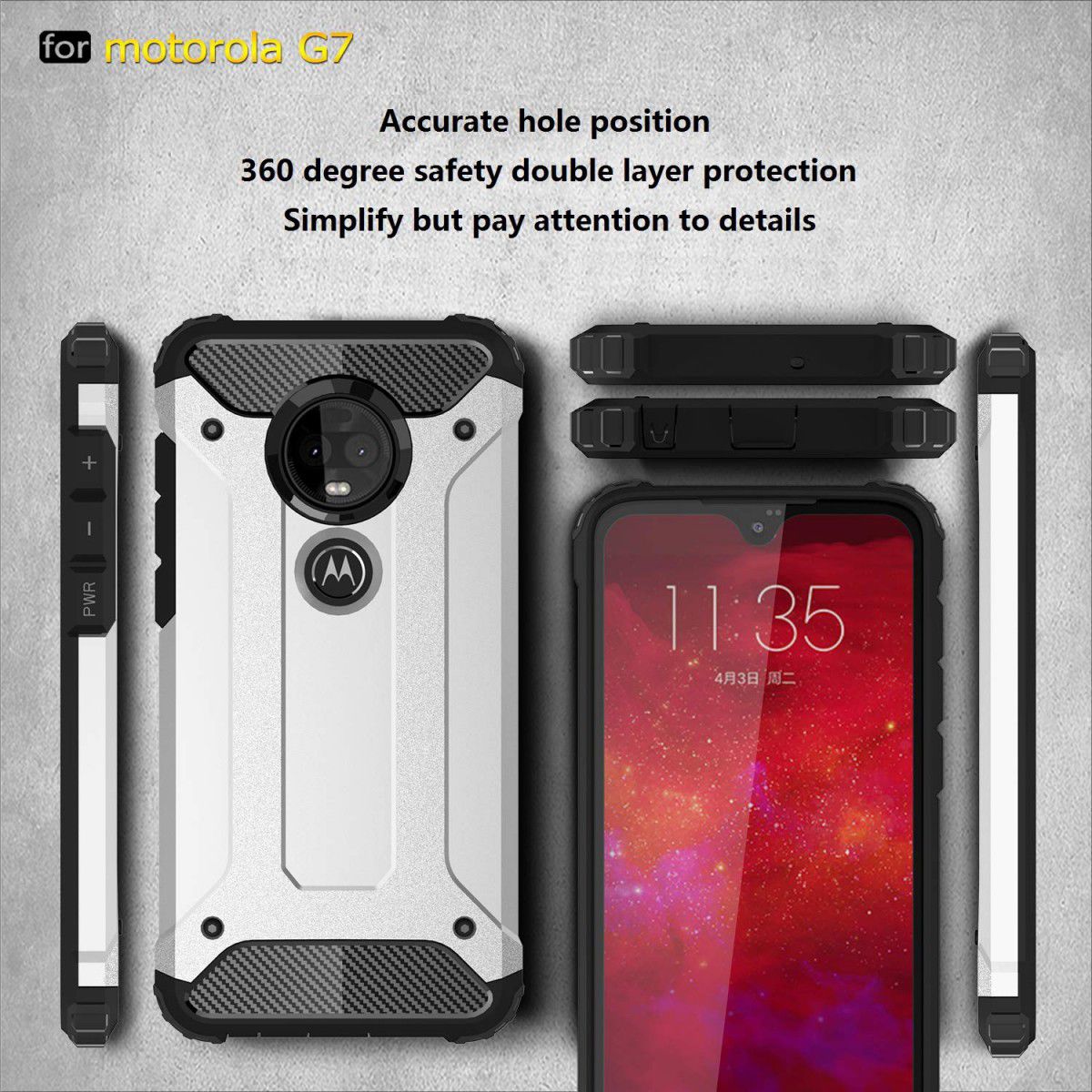 Motorola Moto G7 Hybride Hoesje Zwart afbeelding 5