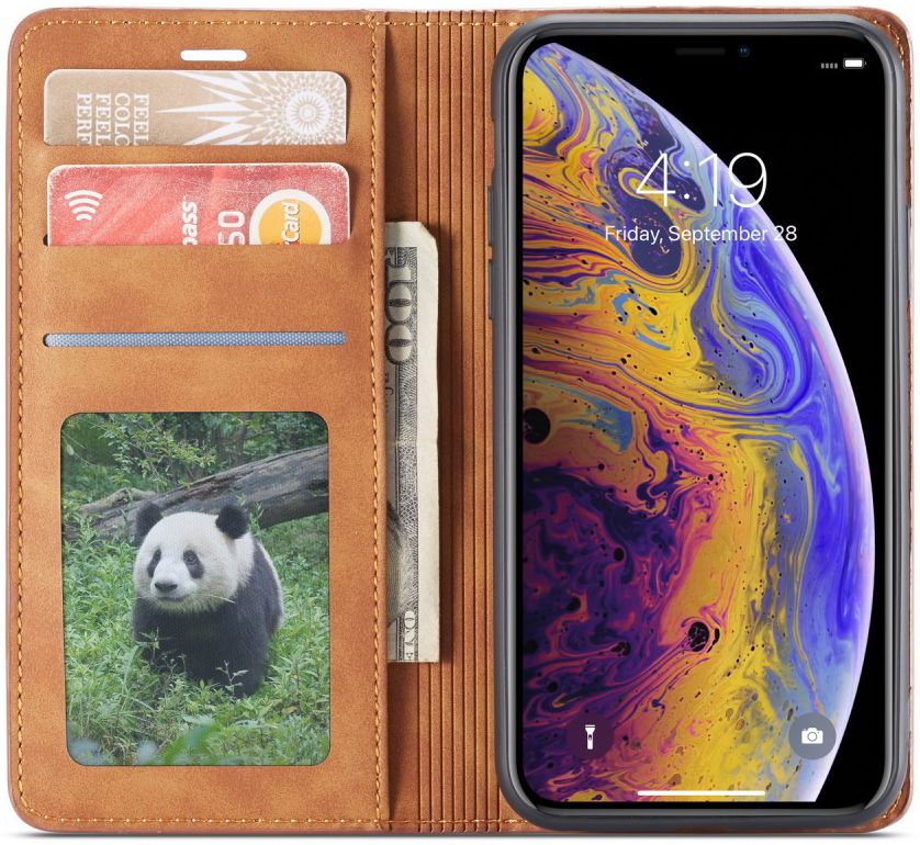 Apple iPhone X / XS Lederen Wallet Stand Hoesje Bruin afbeelding 1