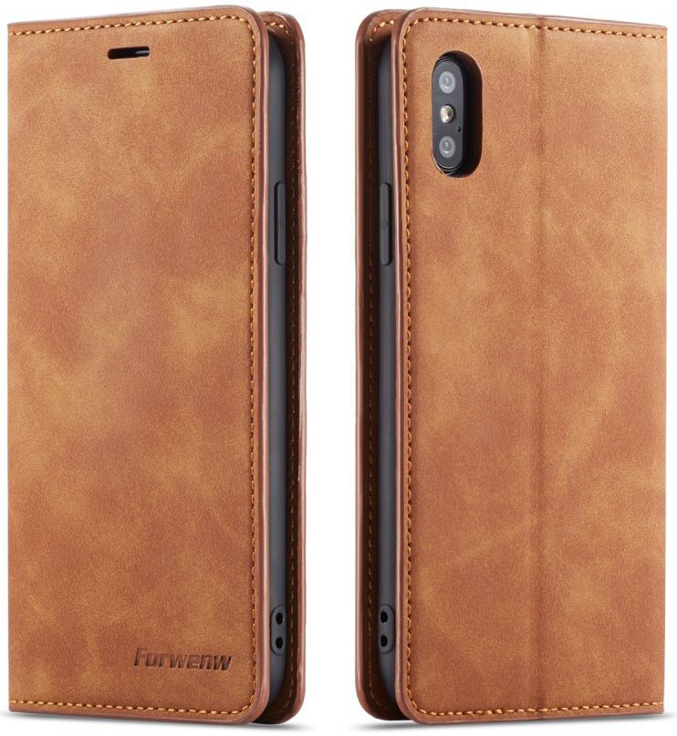 Apple iPhone X / XS Lederen Wallet Stand Hoesje Bruin afbeelding 6
