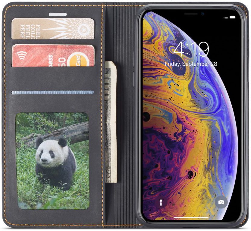 Apple iPhone X / XS Lederen Wallet Stand Hoesje Grijs afbeelding 1