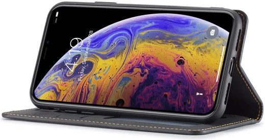 Apple iPhone X / XS Lederen Wallet Stand Hoesje Grijs afbeelding 2