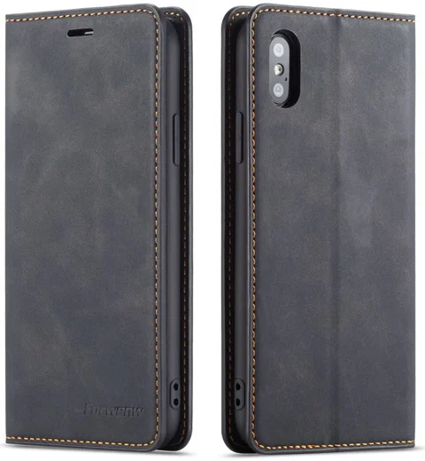 Apple iPhone X / XS Lederen Wallet Stand Hoesje Grijs afbeelding 6