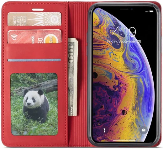 Apple iPhone X / XS Lederen Wallet Stand Hoesje Rood afbeelding 1
