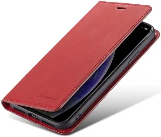 Apple iPhone X / XS Lederen Wallet Stand Hoesje Rood afbeelding 2