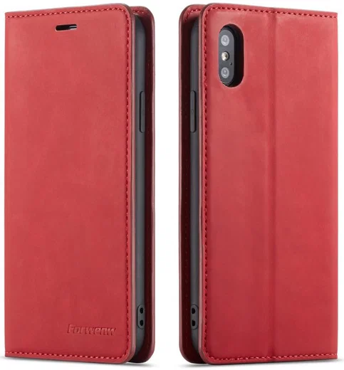 Apple iPhone X / XS Lederen Wallet Stand Hoesje Rood afbeelding 6