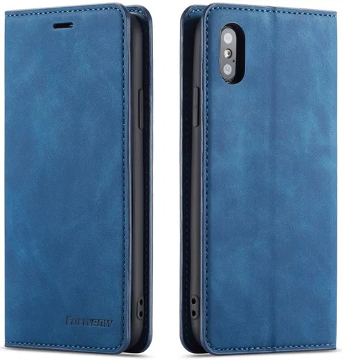 Apple iPhone X / XS Lederen Wallet Stand Hoesje Blauw afbeelding 6