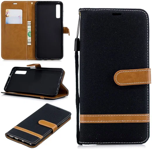 Samsung Galaxy A7 (2018) Jeans Portemonnee Hoesje Zwart afbeelding 13