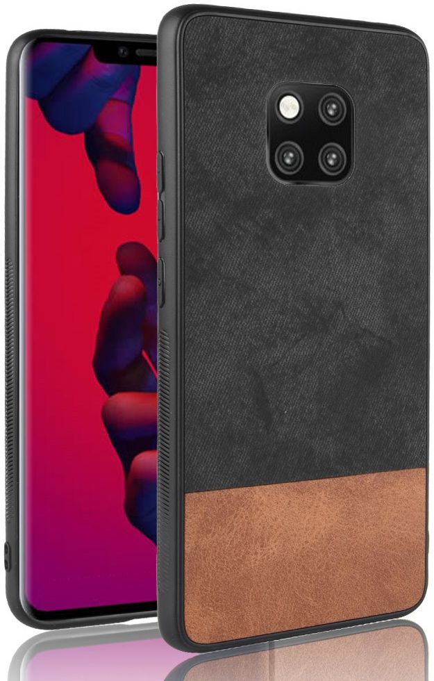 Huawei Mate 20 Pro Back Cover met Lederen Coating Zwart afbeelding 1