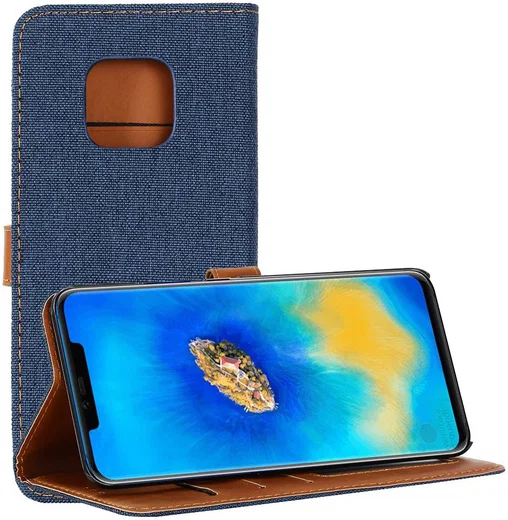 Huawei Mate 20 Pro Jeans Portemonnee Hoesje Donker Blauw afbeelding 3
