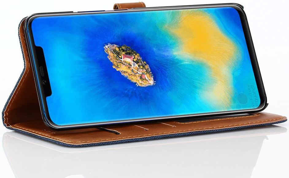 Huawei Mate 20 Pro Jeans Portemonnee Hoesje Donker Blauw afbeelding 6