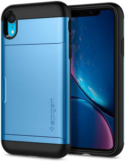 Spigen Slim Armor Card Holder Case Apple iPhone XR Hoesje Blauw afbeelding 3