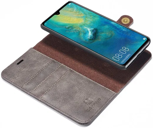 Huawei Mate 20 Echt Leren 2-in-1 Portemonnee Hoesje Grijs afbeelding 2