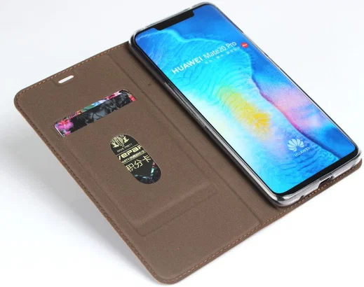 Huawei Mate 20 Pro Echt Leren Book Case Hoesje Bruin afbeelding 2