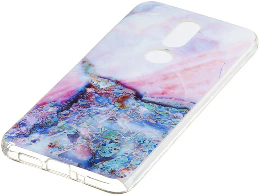 Nokia 7.1 Transparant TPU Hoesje met Marmer Opdruk Paars afbeelding 2