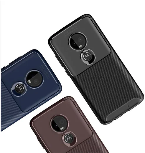 Motorola Moto G7 Siliconen Carbon Hoesje Blauw afbeelding 4