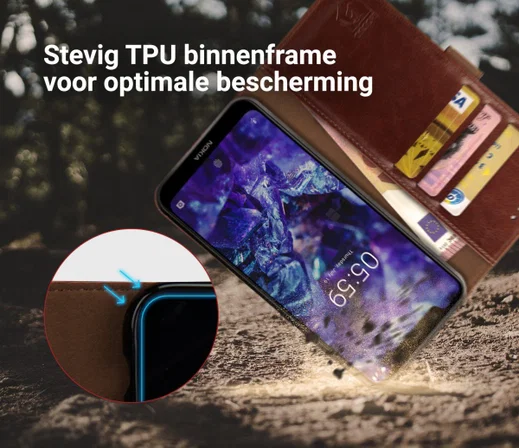 Rosso Element Nokia 5.1 Plus Hoesje Book Cover Bruin afbeelding 5