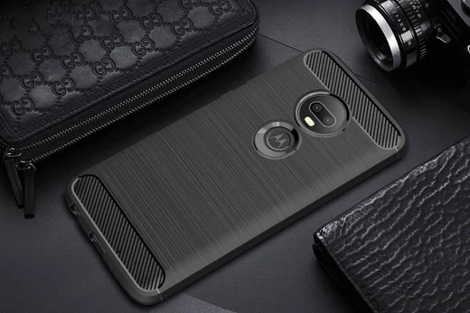 Motorola Moto G7 Geborsteld TPU Hoesje Zwart afbeelding 2