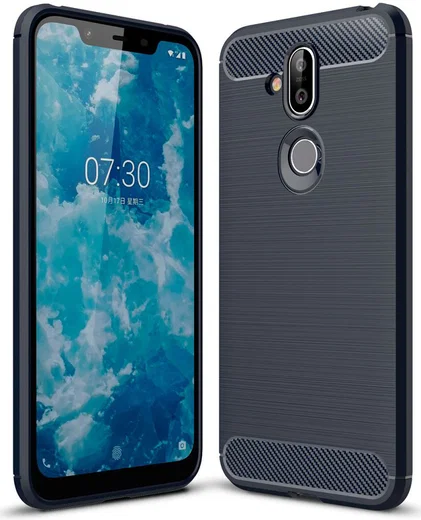 Nokia 8.1 Geborsteld TPU Hoesje Blauw afbeelding 1