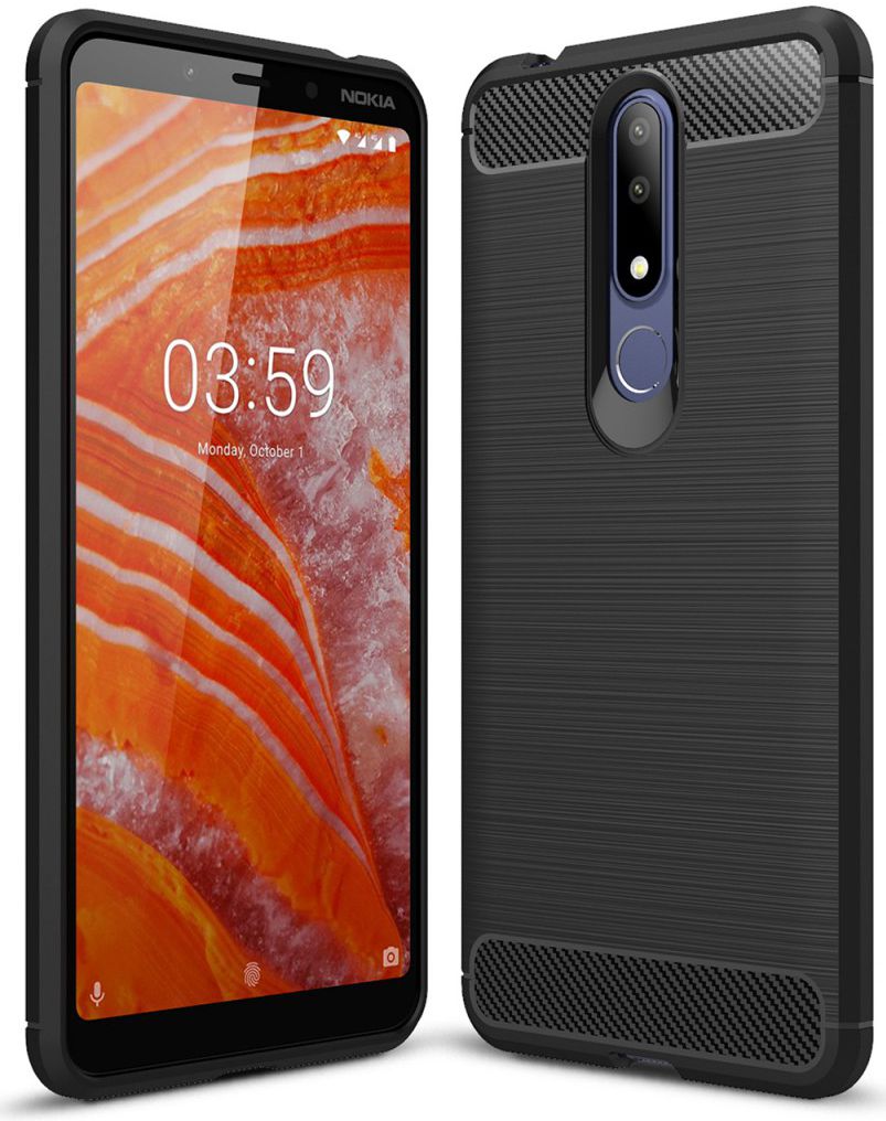 Nokia 3.1 Plus Geborsteld TPU Hoesje Zwart afbeelding 1