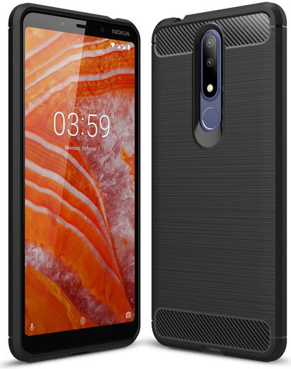 Nokia 3.1 Plus Geborsteld TPU Hoesje Zwart afbeelding 1