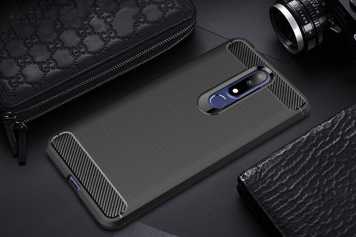 Nokia 3.1 Plus Geborsteld TPU Hoesje Zwart afbeelding 2