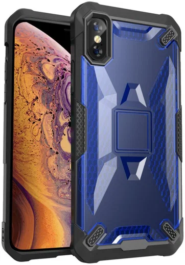 Apple iPhone XS Max Hybride Back Cover Zwart / Blauw afbeelding 1
