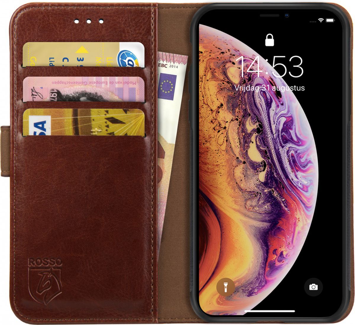 Rosso Element Apple iPhone XS / X Hoesje Book Cover Bruin afbeelding 1