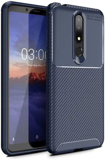 Nokia 3.1 Plus Siliconen Carbon Hoesje Blauw afbeelding 1