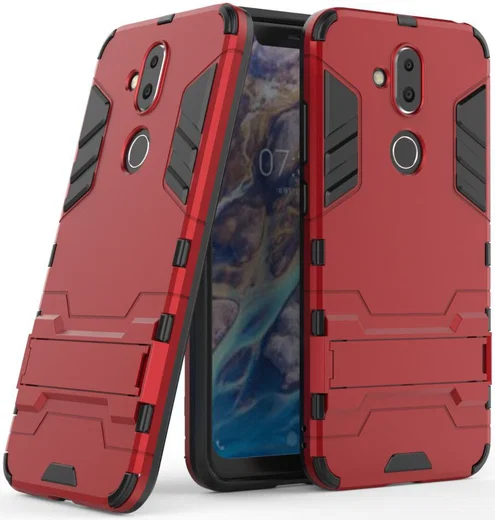 Nokia 8.1 Hybride Hoesje met Standaard Rood afbeelding 2