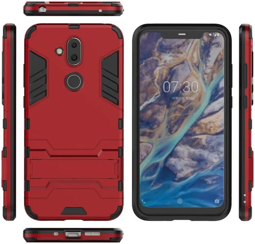 Nokia 8.1 Hybride Hoesje met Standaard Rood afbeelding 4