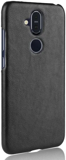 Nokia 8.1 Hoesje met Kunstleer Coating Zwart afbeelding 3