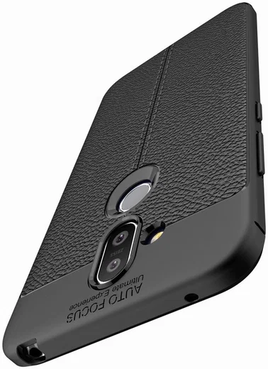 Nokia 8.1 Kunstleren Coating TPU Hoesje Zwart afbeelding 10