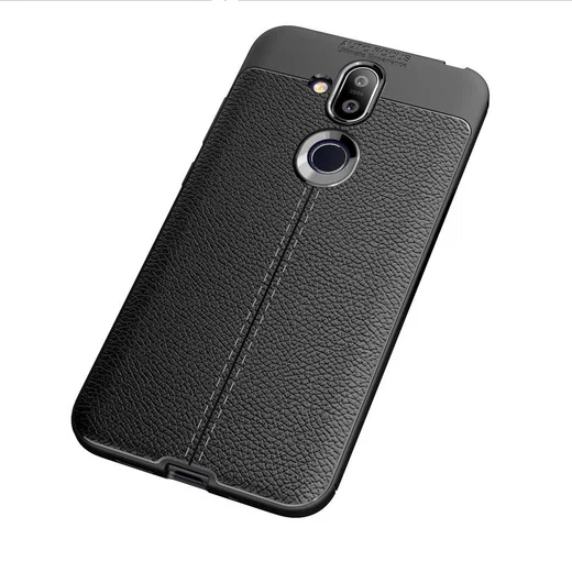 Nokia 8.1 Kunstleren Coating TPU Hoesje Zwart afbeelding 12