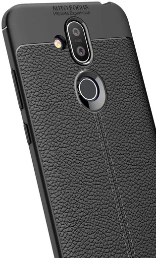Nokia 8.1 Kunstleren Coating TPU Hoesje Zwart afbeelding 5