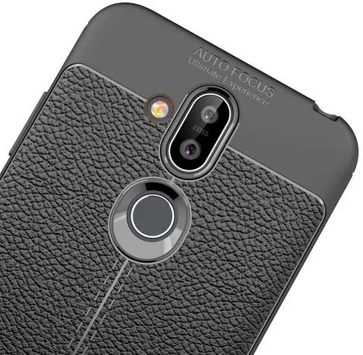 Nokia 8.1 Kunstleren Coating TPU Hoesje Zwart afbeelding 7