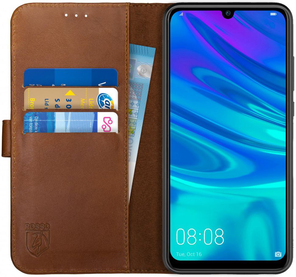 Rosso Deluxe Huawei P Smart 2019 Hoesje Echt Leer Book Case Bruin afbeelding 1