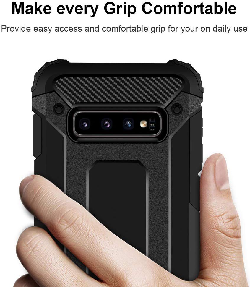 Samsung Galaxy S10 Plus Hoesje Shock Proof Hybride Back Cover Zwart afbeelding 4
