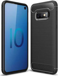 Samsung Galaxy S10E Geborsteld TPU Hoesje Zwart afbeelding