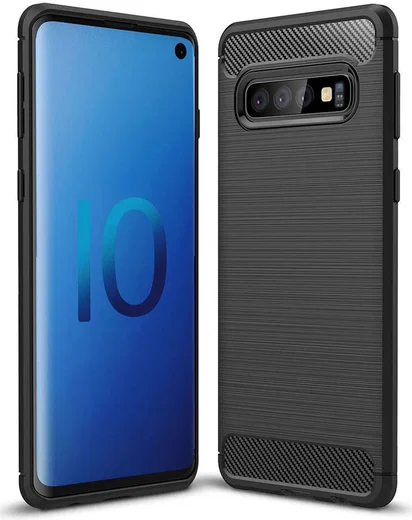 Samsung Galaxy S10 Geborsteld TPU Hoesje Zwart afbeelding 1