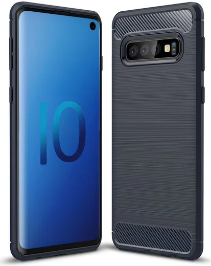 Samsung Galaxy S10 Geborsteld TPU Hoesje Blauw afbeelding 1
