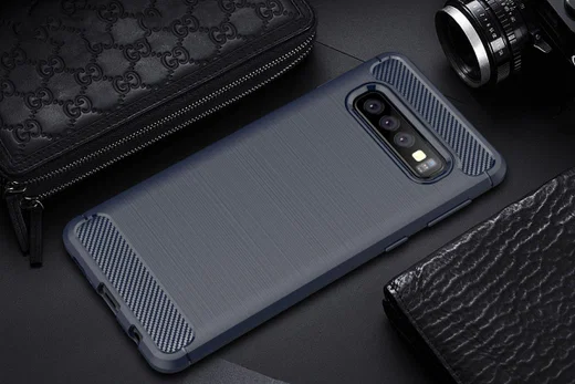 Samsung Galaxy S10 Geborsteld TPU Hoesje Blauw afbeelding 2
