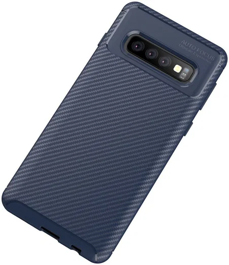Samsung Galaxy S10 Siliconen Carbon Hoesje Blauw afbeelding 2