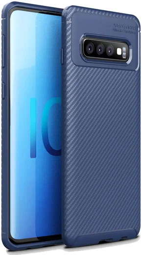 Samsung Galaxy S10 Plus Siliconen Carbon Hoesje Blauw afbeelding 1