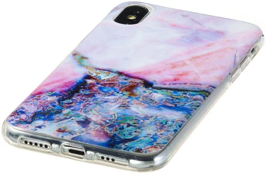 Apple iPhone XS TPU Hoesje met Marmer Opdruk Blauw afbeelding 2