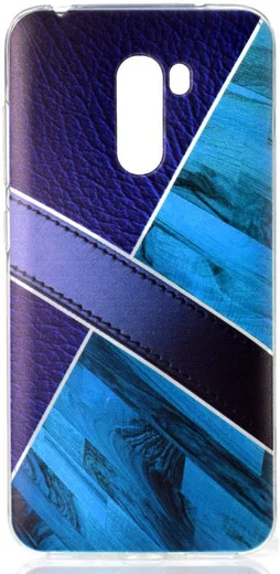 Xiaomi PocoPhone F1 TPU Backcover met Marmer en Leer Print Blauw afbeelding 1