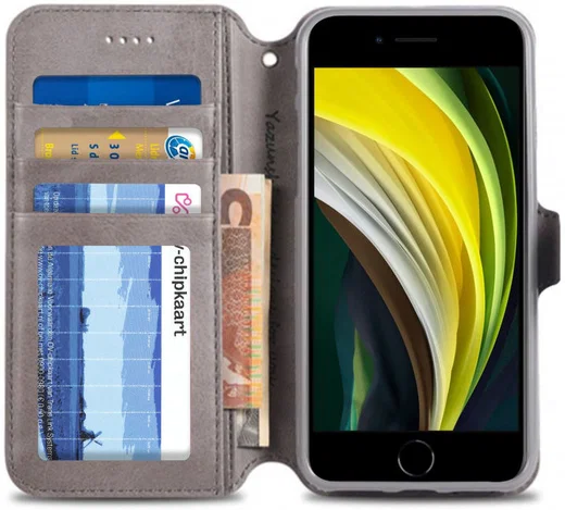 AZNS Apple iPhone SE (2020/2022) Hoesje Retro Wallet Book Case Grijs afbeelding 4