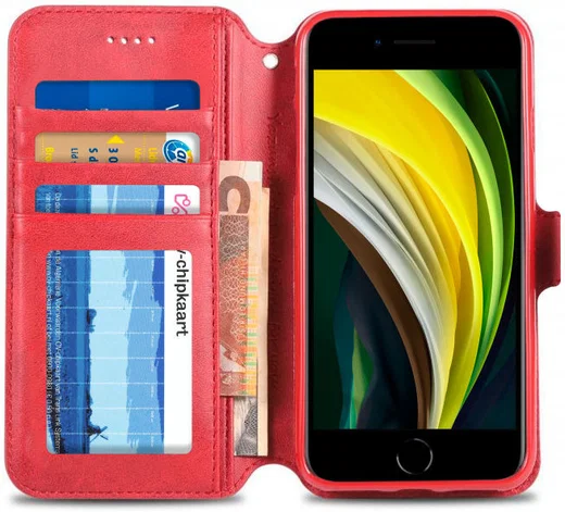 AZNS Apple iPhone SE (2020/2022) Hoesje Retro Wallet Book Case Rood afbeelding 1