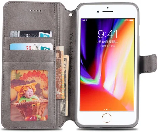 Apple iPhone 6S Portemonnee Hoesje Grijs afbeelding 2